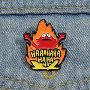 Orange flame with red laughing Elmo HaHaHa enamel pin backpack hat denim bag